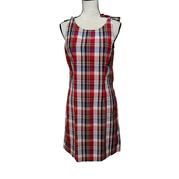 Expressions Dresses & Skirts - Vintage 90s Expression Sz 8 Red Plaid Shift Jumper Dress Sleeveless Tie Shoulder